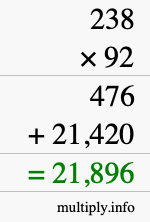How to calculate 238 times 92 using long multiplication