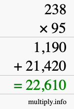 How to calculate 238 times 95 using long multiplication