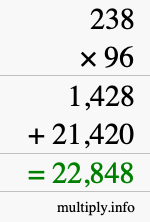 How to calculate 238 times 96 using long multiplication