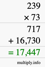 How to calculate 239 times 73 using long multiplication