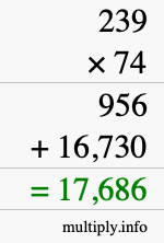 How to calculate 239 times 74 using long multiplication