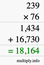 How to calculate 239 times 76 using long multiplication