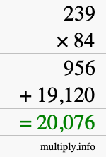 How to calculate 239 times 84 using long multiplication