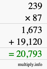 How to calculate 239 times 87 using long multiplication