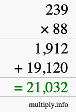 How to calculate 239 times 88 using long multiplication