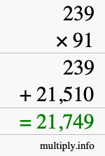 How to calculate 239 times 91 using long multiplication
