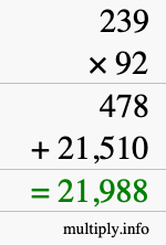 How to calculate 239 times 92 using long multiplication