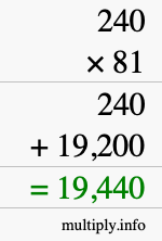 How to calculate 240 times 81 using long multiplication