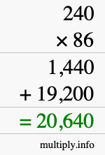 How to calculate 240 times 86 using long multiplication