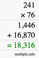 How to calculate 241 times 76 using long multiplication