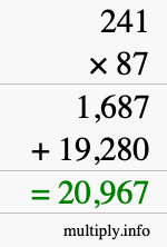 How to calculate 241 times 87 using long multiplication