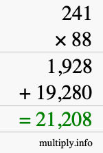 How to calculate 241 times 88 using long multiplication