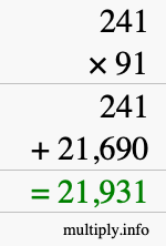 How to calculate 241 times 91 using long multiplication