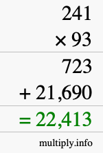 How to calculate 241 times 93 using long multiplication
