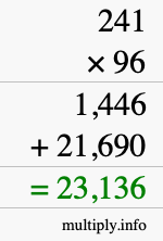 How to calculate 241 times 96 using long multiplication