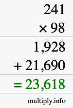 How to calculate 241 times 98 using long multiplication