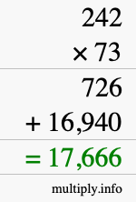 How to calculate 242 times 73 using long multiplication