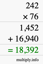 How to calculate 242 times 76 using long multiplication