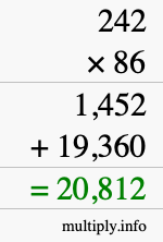 How to calculate 242 times 86 using long multiplication