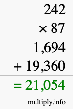 How to calculate 242 times 87 using long multiplication