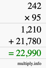 How to calculate 242 times 95 using long multiplication