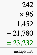 How to calculate 242 times 96 using long multiplication