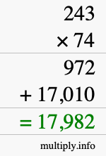 How to calculate 243 times 74 using long multiplication