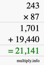 How to calculate 243 times 87 using long multiplication