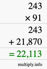 How to calculate 243 times 91 using long multiplication