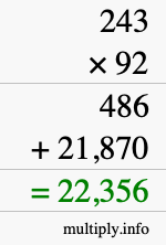 How to calculate 243 times 92 using long multiplication