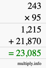 How to calculate 243 times 95 using long multiplication