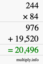 How to calculate 244 times 84 using long multiplication How to calculate 244 times 84 using long multiplication