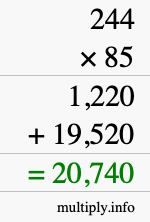 How to calculate 244 times 85 using long multiplication How to calculate 244 times 85 using long multiplication