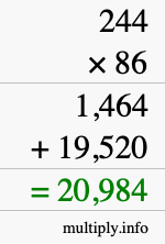How to calculate 244 times 86 using long multiplication