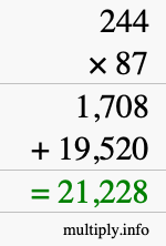 How to calculate 244 times 87 using long multiplication