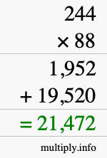 How to calculate 244 times 88 using long multiplication