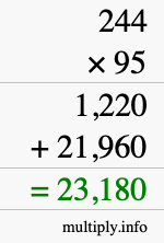 How to calculate 244 times 95 using long multiplication