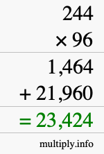 How to calculate 244 times 96 using long multiplication