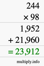 How to calculate 244 times 98 using long multiplication
