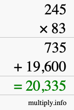 How to calculate 245 times 83 using long multiplication