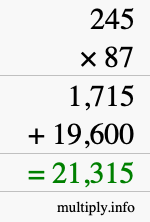 How to calculate 245 times 87 using long multiplication