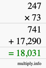 How to calculate 247 times 73 using long multiplication