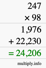How to calculate 247 times 98 using long multiplication