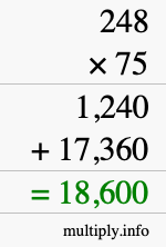 How to calculate 248 times 75 using long multiplication