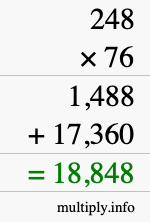 How to calculate 248 times 76 using long multiplication