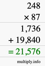 How to calculate 248 times 87 using long multiplication