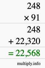 How to calculate 248 times 91 using long multiplication