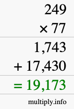How to calculate 249 times 77 using long multiplication