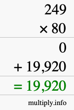 How to calculate 249 times 80 using long multiplication How to calculate 249 times 80 using long multiplication