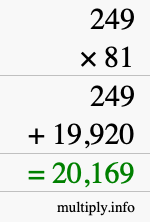 How to calculate 249 times 81 using long multiplication